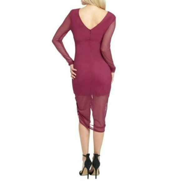NWT BEBE Illusion Neck Sheer Mesh Overlay Ruched Sexy Cocktail Party Mini Dress - Picture 5 of 12